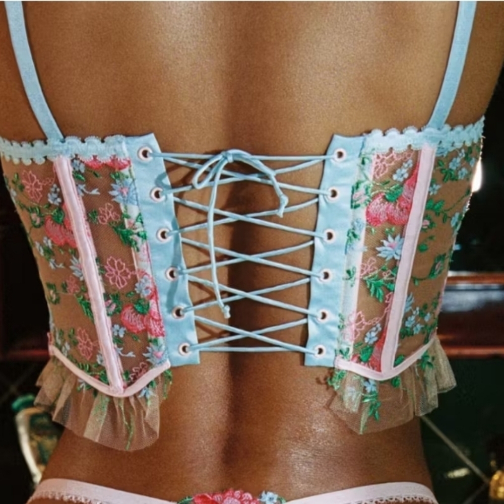 Victoria's Secret Pink and Blue Floral Lace Bra Size Medium - Picture 2 of 10